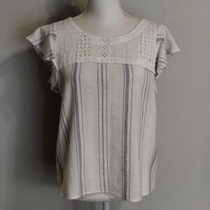 Lily White Crochet Blue/White Stripe Size Large Top